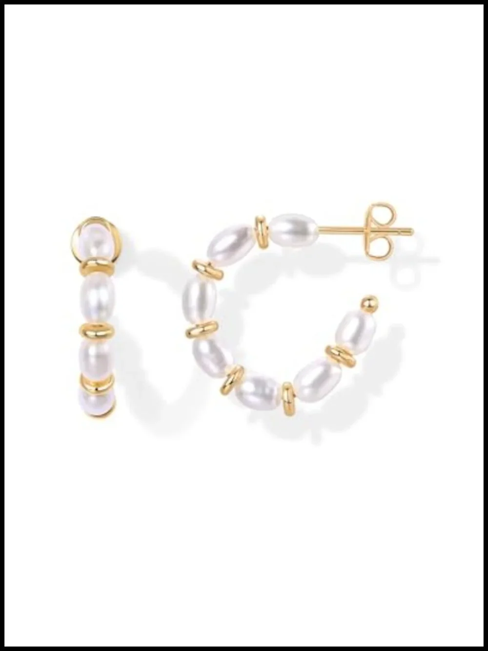 14K Gold Plated Freshwater Pearl Hoop Earrings for Women Hypoallergenic